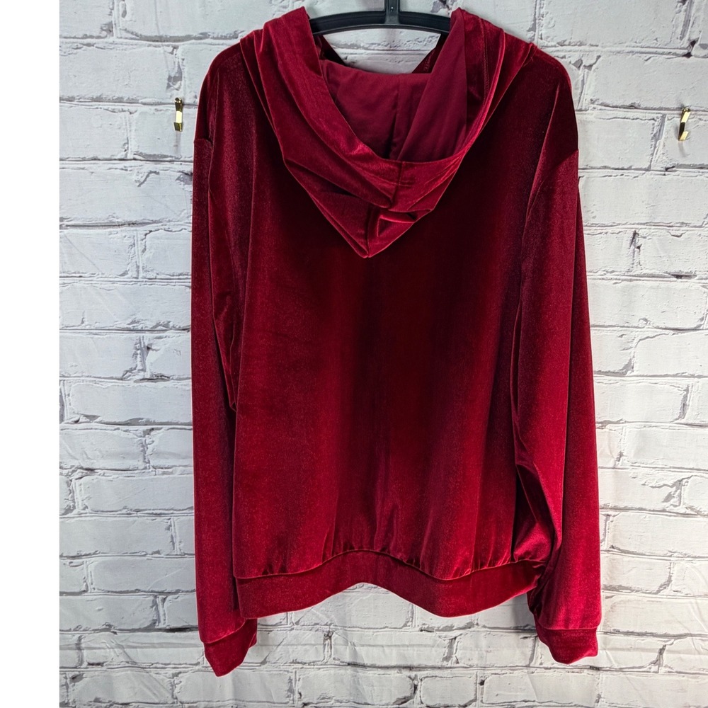 Fabletics Hoodie Women 3X Burgundy Velvet Zip Up Athleisure Y2K Velour Jacket - Picture 8 of 8